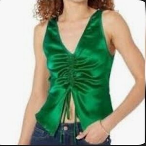 NWT $19 Emerald Satin Ruched Tank Size Small